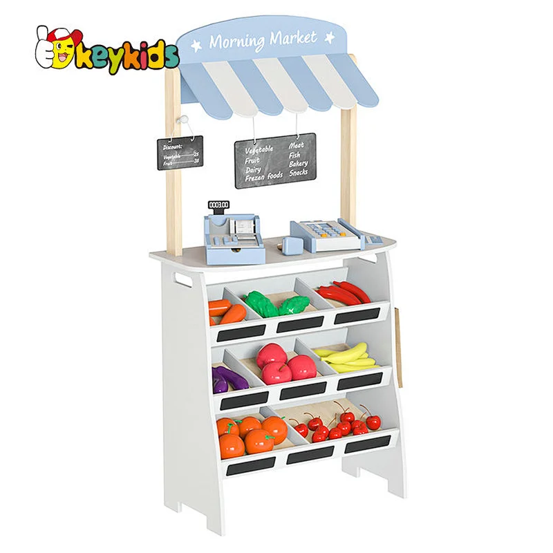 Kids Grocery Store Pretend Play Wooden Toys Market Stand with Play Food Sets W10A199
