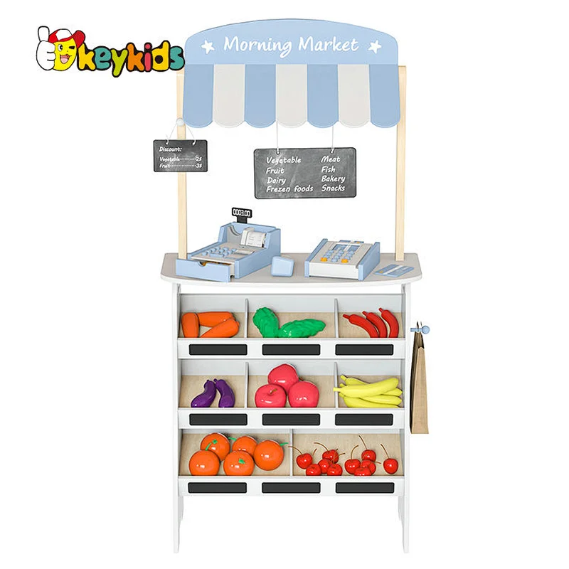 Kids Grocery Store Pretend Play Wooden Toys Market Stand with Play Food Sets W10A199
