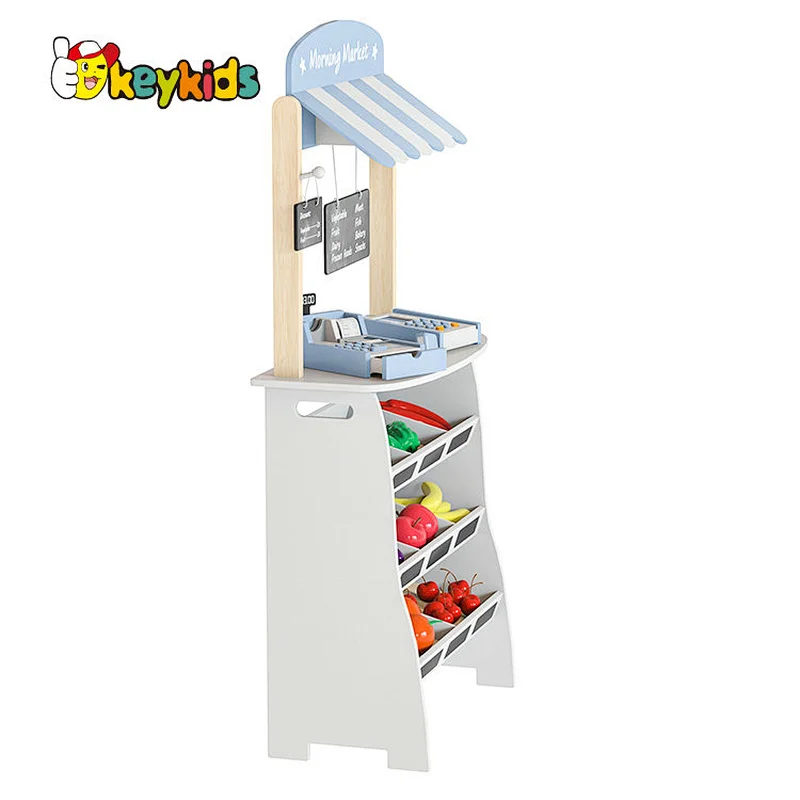 Kids Grocery Store Pretend Play Wooden Toys Market Stand with Play Food Sets W10A199
