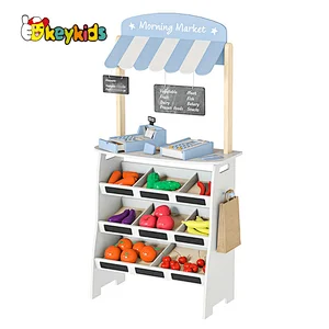 Kids Grocery Store Pretend Play Wooden Toys Market Stand with Play Food Sets W10A199