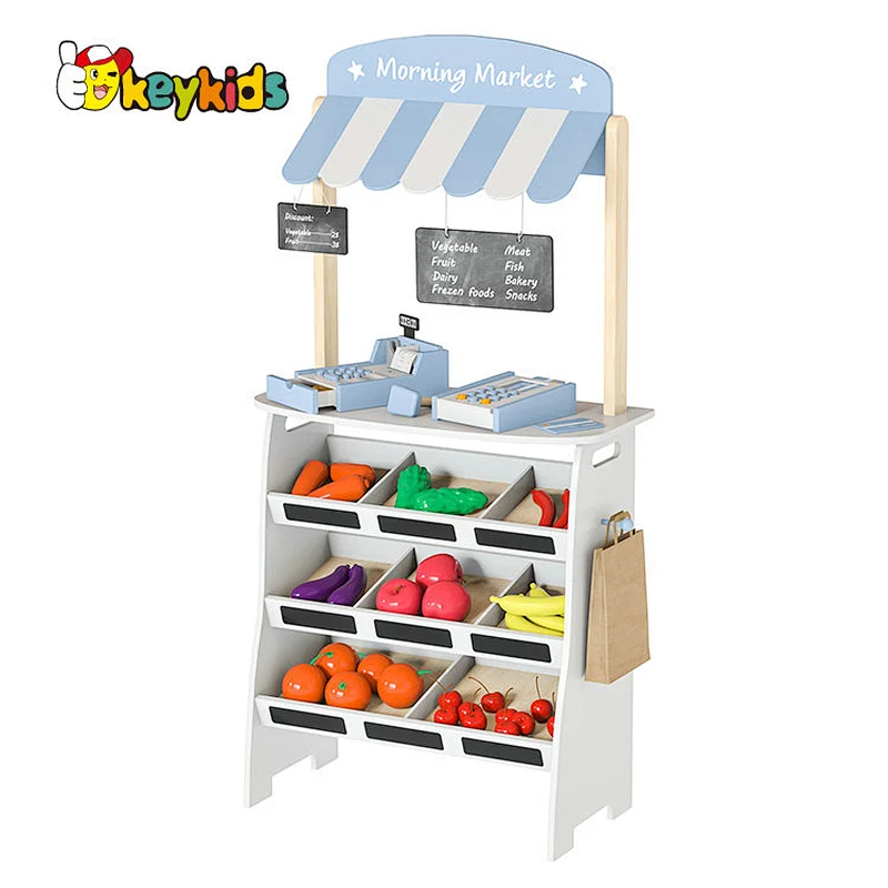 Kids Grocery Store Pretend Play Wooden Toys Market Stand with Play Food Sets W10A199