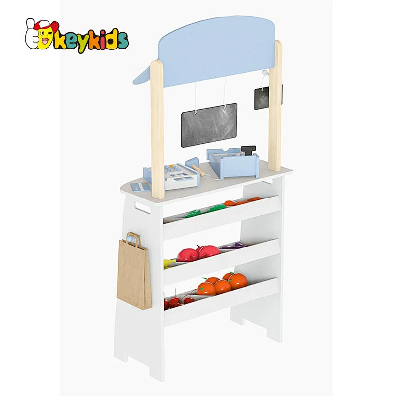 Kids Grocery Store Pretend Play Wooden Toys Market Stand with Play Food Sets W10A199
